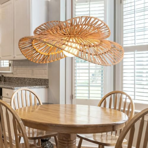 YUPIN Kreativ Rattan Pendelleuchte Boho Lampe Rustikal Seil Hängeleuchte E27 Retro Hängelampe Höhenverstellbar Deckenlampe Für Schlafzimmer Wohnzimmer Esszimmer Flur Küche Restaurant(80CM)
