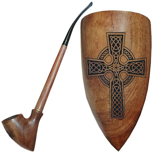 13,2 (33 cm) lange Churchwarden-Tabakpfeife aus Birnenholz | Pfeifen – Keltisches Kreuz Gravur. Für 9-mm-Filter. Samtbeutel als Geschenk. Nur für den Gebrauch mit Tabak.