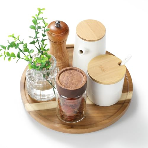 LAMU Akazienholz Drehteller für Küche, Lazy Susan aus Holz für Schrank, Arbeitsplatte und Vorratsschrank-Organisation, 25.4cm