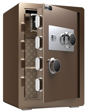 Tresor Mechanische Zahlenkombination Geldkassette mit Schlüssel Geldtresor Schranktresor für Zuhause, Büro und Hotel(Brown,70CM/28IN)