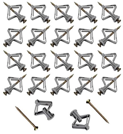 30 Pcs Plasterboard Wall Plugs,Drywall Anchors and Drywall Screws Set,Dry Wall Cavity Wall Fixings,Heavy Duty Anti-Rotational Expansion Tube Plaster Board Screws,for TV Bracket Fixing(Silver)