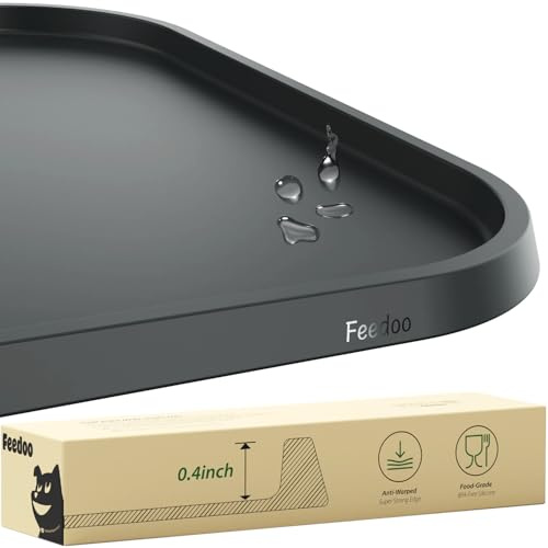Feedoo Tappetino Ciotole Gatto e Cane,Tappetino in Silicone Extra Spesso [bordo rialzato resistente alle deformazioni], posizionamento in silicone impermeabile per ciotole per cibo e acqua (Grigio)