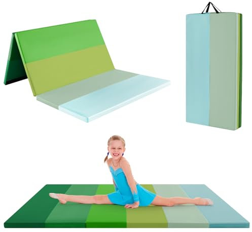 COSTWAY Turnmatte klappbar, 180 x 120cm Weichbodenmatte, Gymnastikmatte 5 fach faltbar aus PU mit Tragegriff, Sportmatte Fitnessmatte zuhause für Kinder Erwachsene (Grün)