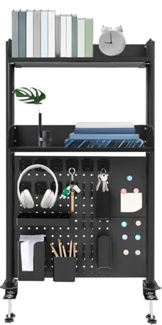 KAPIPALA Klemmbare Schreibtisch-Stecktafel-Regal, 2 Ebenen + Pegboard, Clamp-on Schreibtisch Organizer,Höhenverstellbar,Stabile Büroablage für Bücher, Stifte, Zubehör, Schwarz 60x12.5x95cm