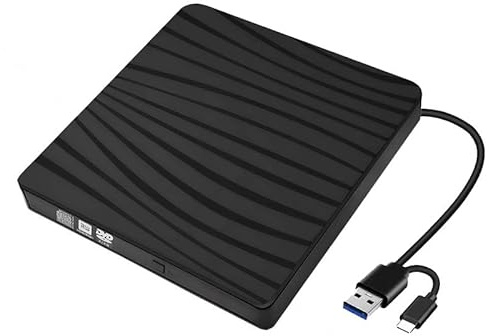 GERUI Lecteur DVD externe, USB 3.0 & Type-C Portable CD DVD +/-RW Graveur Optique Drive DVD Lecteur DVD Externe pour Ordinateur Portable Bureau avec Win11/Win10/Win8/Apple MacPro/MacBook/OS