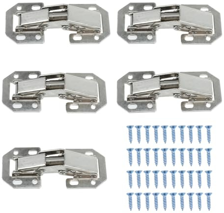FONDOTIN 5 Pezzi Cerniere per Sportelli in Acciaio Inossidabile Spessore Ammortizzate e Invisibili Viti per Mobili Cucina e Armadi Montaggio Facile Senza Trapano
