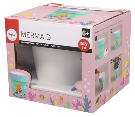 Rayher BP Blumentopf Mermaid, 10,7cm ø, 11cm, + Farbe & Aufkleber, Box 1Set, 75462000