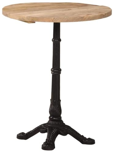 Tonture Bistro Table, Diameter 60 x 76 cm, Rough Mango Wood, Cast Iron Base, Round Bar Table for Kitchen, Dining Room, Apartment, Natural Look, Robust, Durable