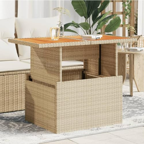 Owoxanthellate Gartentisch klappbar 100x55x44/73 cm Beige aus Poly-Rattan und Akazienholz höhenverstellbarer Klapptisch für Balkon Terrasse Camping und Esstisch-Einsatz