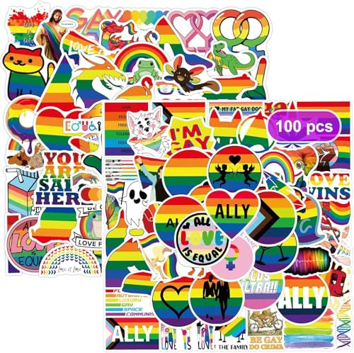 GgiAvbn Pride Sticker Set, 100 Stück, Wasserdicht Vinyl Stickers, Fahrrad Pride Aufkleber Set, LGBTQ Accessoires, Regenbogen Sticker für Laptop, Wasserflasche, Fahrrad, Skateboard