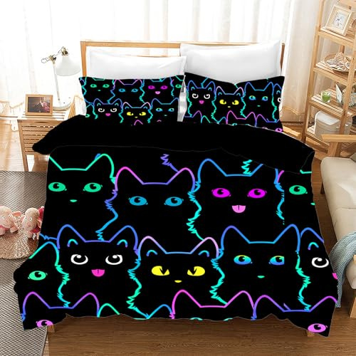 UGZDEA Katze Bettwäsche Set, nettes 3D Haustier Katze Weiches Mikrofaser Steppbrett Set Mädchen Jungen Bettwäsche mit Bettbezug und 2 Kissenbezug 80x80cm (F, 135x200cm+2 * 80x80cm)
