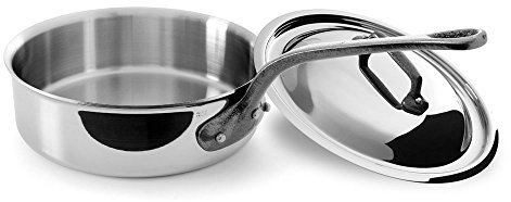 Mauviel M'Cook Iron Sauteuse 5 plis en acier inoxydable poli avec couvercle et poignée en fer, 3,2 l, fabriquée en France