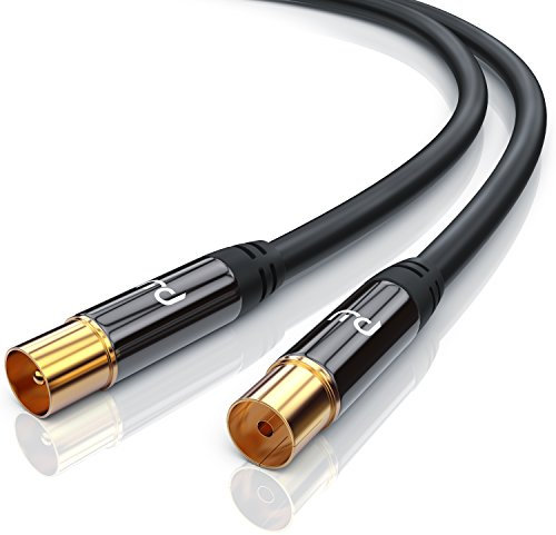 5,0m Cable de Antena HQ HDTV Premium Factor de blindaje 135 dB - Resistencia 75 ohmios - coaxial Coax Full HD - Clavija coaxial Macho en Acoplamiento Coax Clavija Macho en Conector Hembra - Negro