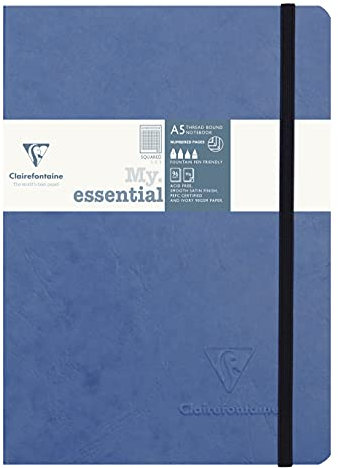Clairefontaine 793424C Notizbuch AgeBag My Essentials, DIN A5, 14,8 x 21 cm, 96 Blatt kariert, nummeriert, 90g, 1 Stück, blau