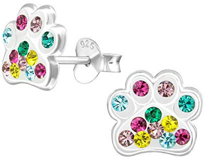 Laimons Mädchen-Ohrstecker Ohrringe Kinderschmuck Hundepfote Pfote mit Glitzer aus Sterling Silber 925 (Bunt)
