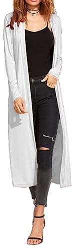 Re Tech UK Ladies Womens Maxi Plus Size Long Cardigans for Women UK Collared Top Long Full Sleeve Floaty Women's Cardigans Coatigans Sizes 8-26 (White - ML)