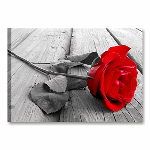Quadri L&C ITALIA Rosa Rossa - Quadro Moderno con Fiori 70 x 50 Stampa su Tela Canvas da Parete Bianco Nero per Soggiorno Salotto Camera da Letto Bagno