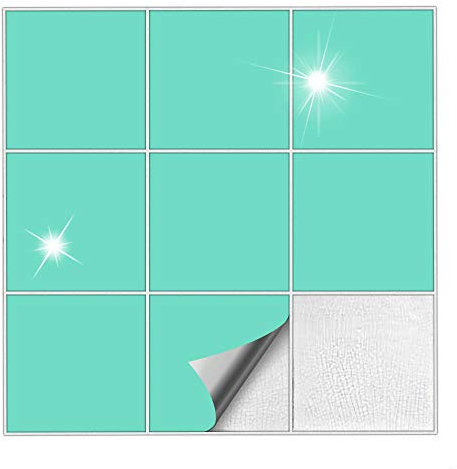 Kiwistar Fliesenaufkleber Mint Glänzend - 9 x 9 cm - 1 Stück - Klebefliesen zum Überkleben von Wandfliesen - Fliesensticker für Küche Bad Fliesenmuster - selbstklebend und wasserfest