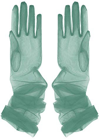 iEFiEL Women Semi Sheer Tulle Long Gloves Wedding Bridal Gloves Mittens for Evening Party Opera Photography Accessories Light Green One Size