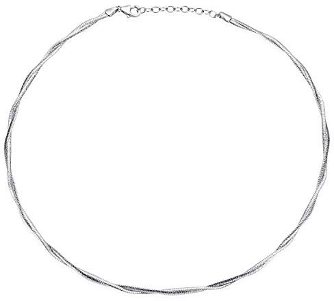 MATERIA Halskette Frauen Halsreif Silber 925 - Damen Collier Tonda Kette 2-Strang 42-46cm rhodiniert in Collieretui CO-28