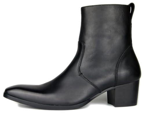 OSSTONE Stivaletto da Uomo Chukka in Pelle Stivaletti firmati Scarpe Casual Tacco Chelsea Stivali con Cerniera OS-JY002-black-10.5 Nero