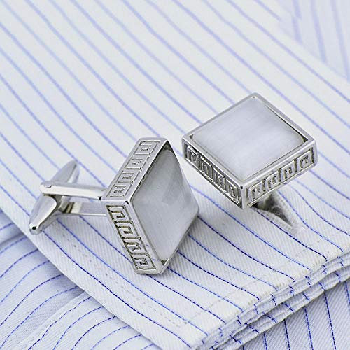 Manschettenknöpfe Herren,Unisex Manschettenknöpfe Square White Opal Semi-Gemstone Manschettenknöpfe Manschetten Business Hochzeit Bräutigam Accessoires Französische Manschettenknöpfe