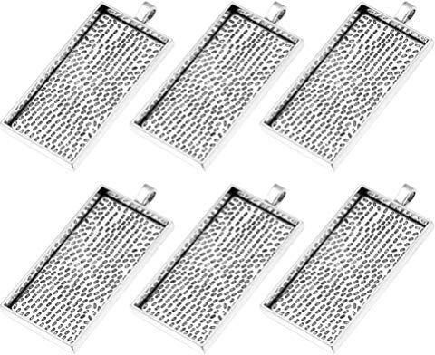 HEALLILY Rectangle Pendant Trays Vintage Bezel Blanks for DIY Jewelry Making Photo Pendant Crafts 10Pcs (Antique Silver)
