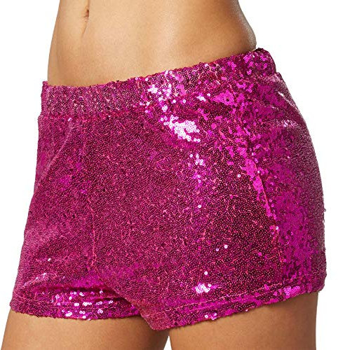 dressforfun 900996 Damen Pailletten Glitzer Shorts, sexy Kurze Hose Shorts, pink (XL | Nr. 303919)