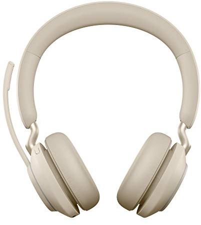 Jabra Evolve2 65 Wireless PC Headset – Noise Cancelling UC Certified Stereo Headphones with Long-Lasting Battery – USB-A Bluetooth Adapter – Beige