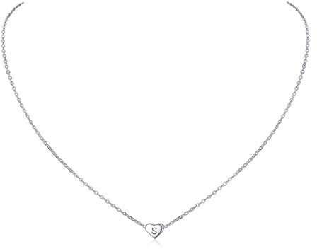 ChicSilver Collana Donna Argento 925 con Lettera S, Collana con Ciondolo Cuore Iniziali, Collane Argento Donna Chocker Girocollo con Confezione Regalo