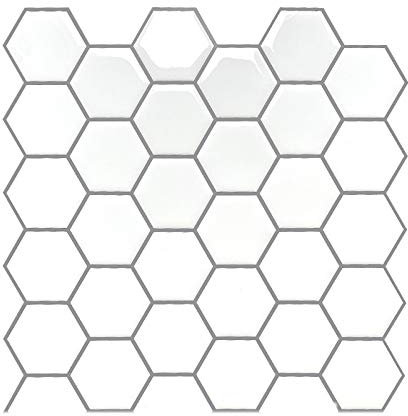 JLCP Weißes Sechseck Fliesen Aufkleber 3D Gel Design Selbstklebende Wasserdicht Peel and Stick Wandfliesen Aufkleber Backsplash Für Bad Küche Hotel Cafe,26 X 26 cm / 10,24X 10,24,5PCS