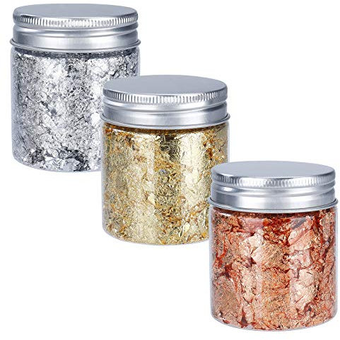 ISIYINER Blattgold Imitation 3 Flaschen Gold Flakes Metallic Folien Flocken für Harz Nageldekore Handwerkliche Verzierungen 10g/Flasche