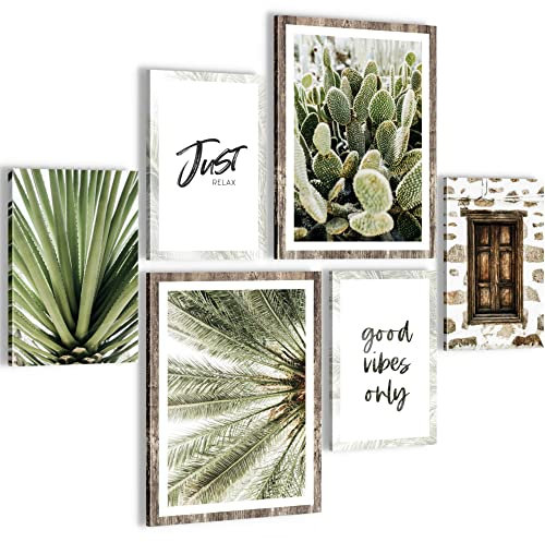 Novart Wandbilder Set Natur Pflanzen Mit Spruch - KEIN EXTRA RAHMEN BENÖTIGT - Modern Deko - Wohnzimmer Schlafzimmer N015363a