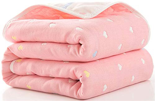 Hayisugal Kinder Decke 6-lagig Babydecke aus 100% Baumwolle - kuschelige Baumwolldecke Ideal als Kinderwagendecke, Erstlingsdecke, Bettdecke oder Kuscheldecke, Rosa Herz, 120x150cm