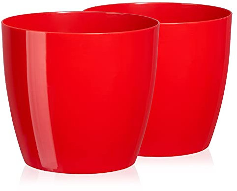 Tymar Pot de Fleurs, Pot de Plantes en Plastique, Lot de 2, Forme Ronde, Cache-Pot (Rouge, ø 23 cm)
