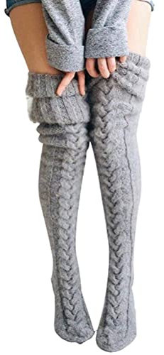 Weihnachtsstrümpfe für Damen, Damen Dicke Zopfstrick Oberschenkelhohe Stiefel Socken Herbst Winter Beinwärmer Extra Lang Strumpf für Frauen Herbst Winter Beinwärmer