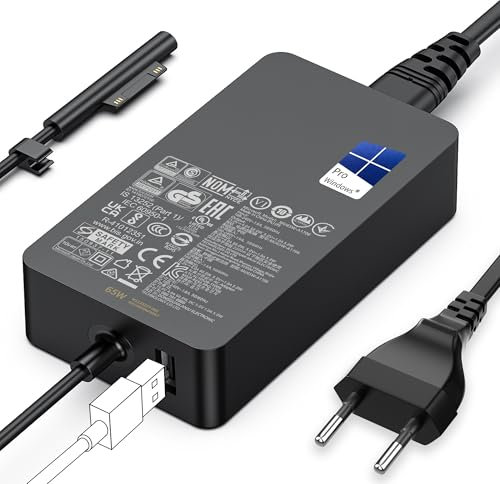 Chargeur Surface Pro,65W Chargeur Microsoft Surface pour Surface Pro 3/4/5/6/7/7+/8/9, Surface Laptop 1/2/3/4/5/6/7, Surface Book 1/2/3, Surface Go1/2/3, Surface LaptopGo1/2/3, Surface Laptop Studio