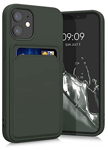 kwmobile Case Compatible with Apple iPhone 12 mini Case - TPU Phone Cover with Credit Card Holder - Dark Green