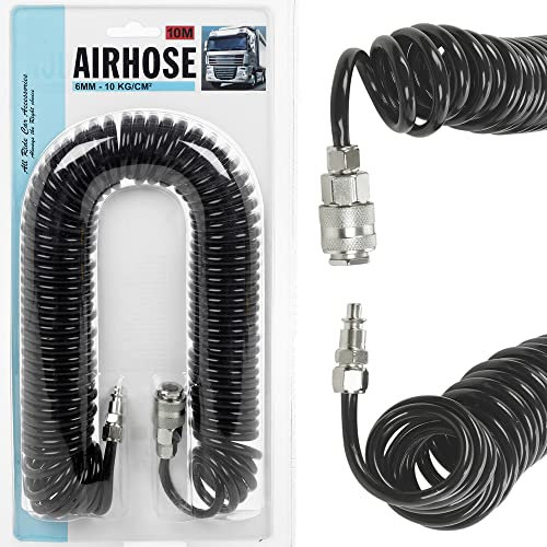 Black Heavy Duty 10M Air Line Airhose Coiled Compressor Tool 1/4 BSP 10KG/CM²