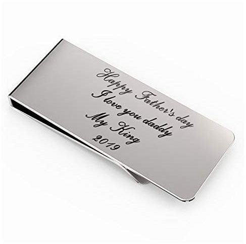 SLIACETE Personalisierte Geldklammer aus Edelstahl mit Gravur Jeder Name Wort Symbol Kundenspezifische Geldklammer Geschenk für Männer Vatertagsgeschenk (klein-Weißes Gold)