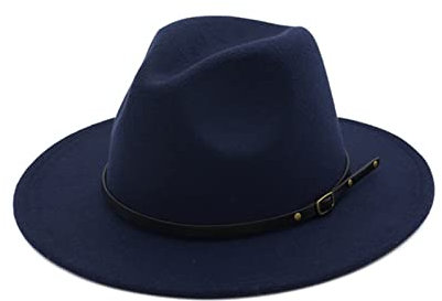 EATAN Hüte mit Gürtelschnalle für Damen und Herren, modisch, klassisch, breite Krempe, Unisex, Panama-Hut, Sonnenhut (dunkelblau, verstellbar)