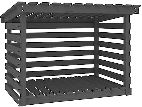vidaXL Kaminholzregal, Brennholzregal mit viel Stauraum, Kaminholzständer für den Außenbereich, Kaminholz Brennholz Feuerholz Regal Garten, Grau Massivholz Kiefer
