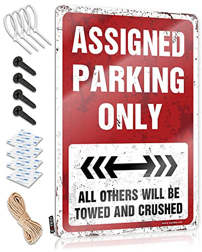 CakJuice Letreros de barbacoa para exteriores, diseño de estaño con texto en inglés «Solo para estacionamiento asignado al aire libre» (tamaño: 20 x 30 cm)