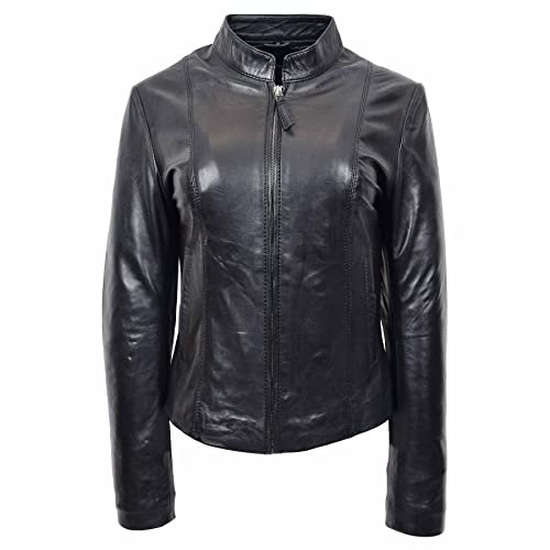 Divergent Retail DR265 - Giacca da donna in pelle morbida, stile motociclista, colore: nero, Nero , 48