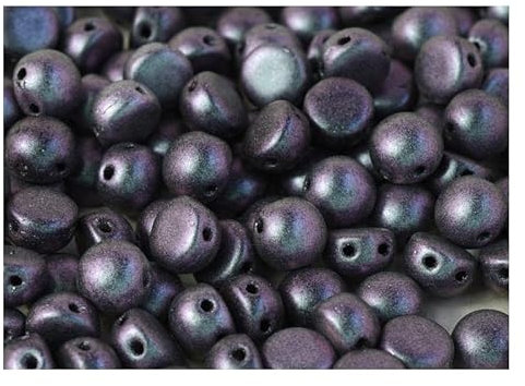 100 pcs Gepresste Perlen Cabochon 6mm, 2-Loch, Jet Polychrome Orchidee Aqua, Tschechisches Glas (Cabochon)