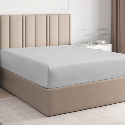 Spannbettlaken 180x200 cm – 30 cm Steghöhe – Aus weicher, gebürsteter Polyester-Mikrofaser – Spannbetttuch passend für Matratzen bis 30 cm Höhe – OEKO-TEX Zertifiziert – Hellgrau, Einzelpackung