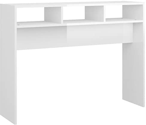 Table console blanc brillant 105x30x80 cm bois d ingénierie