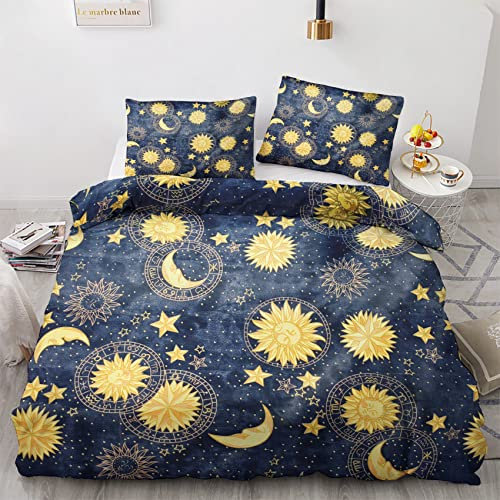 GEDAEUBA Sommer Bettwäsche 135x200 Sonne Mond Sterne - Bettbezug 135 x 200 2er Set, Wendebettwäsche und Kissenbezug 80x80, Weiche & Angenehme Mikrofaser Bettwäsche-Sets mit Reißverschluss