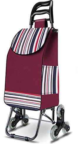 SADOMAIN Einkaufstrolley Stabiler 2 in 1 Klappbar Einkaufswagen Multifunktional Treppensteigwagen mit 3 Geräuschlos Räder (Red)