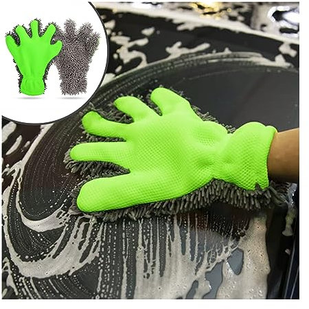 JNNJ 2 Stück Autowaschhandschuhe Finger, Waschhandschuh Mikrofaser Auto, Chenille Waschhandschuh Handschuh, Auto Mit 5 Fingerform Handschuh Für Autowäsche Motorrad